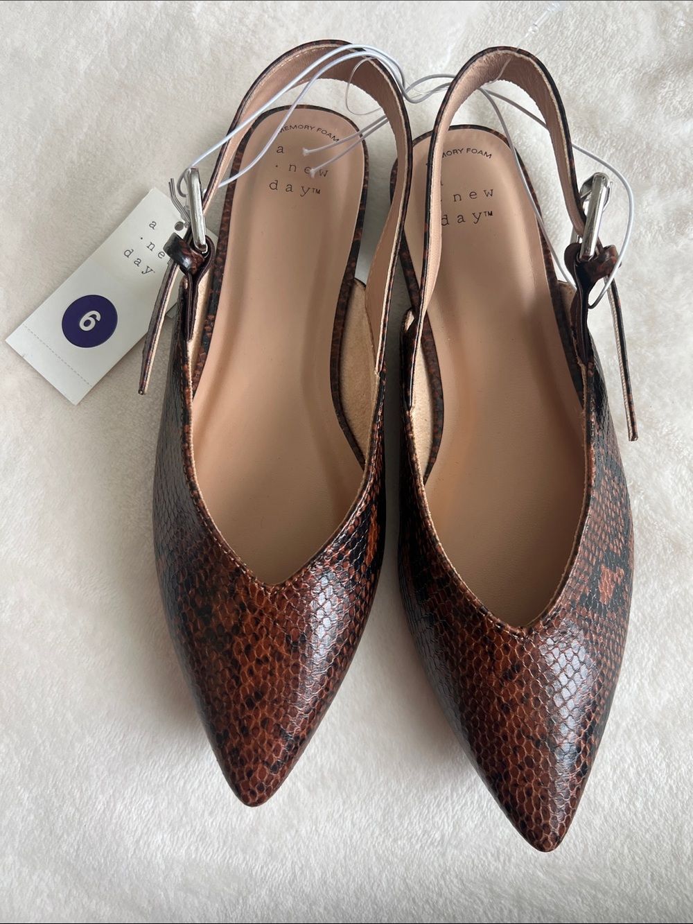 a new day Brown Snake-Print Pointed Slingback Flats